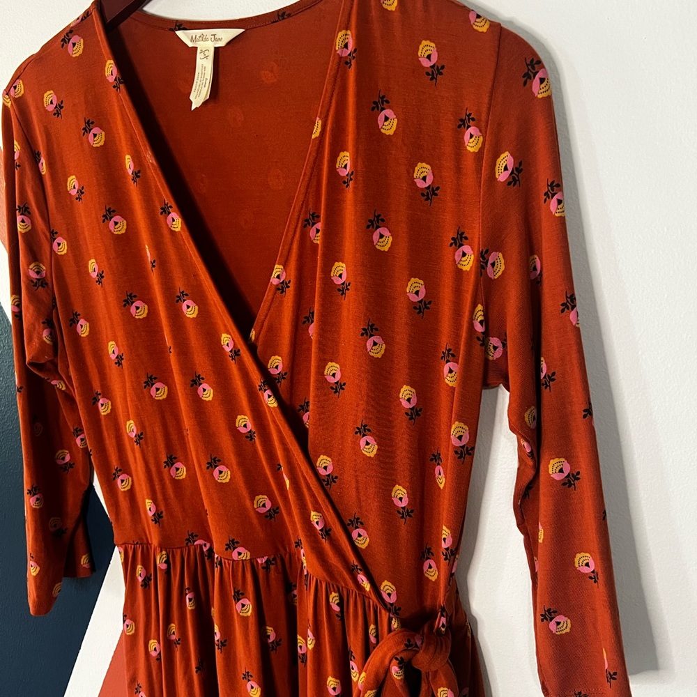 Matilda Jane Rust Wrap Midi Dress with Pink & Yellow Floral - Picture 3 of 6